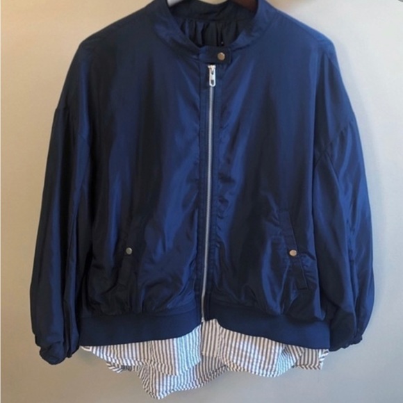 Zara Basic Windbreaker Blue Rain Jacket Size XL - Picture 2 of 10